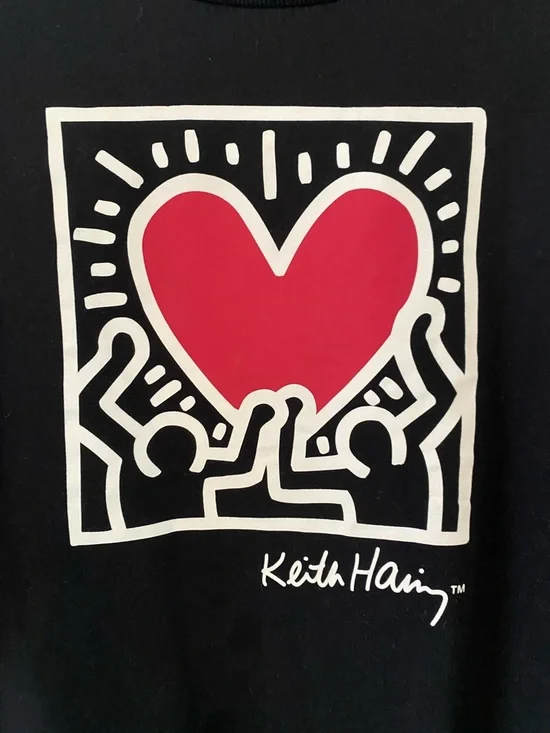 Keith Haring Black Crewneck Sweatshirt with Red Heart Graphic - Picture 2 of 3
